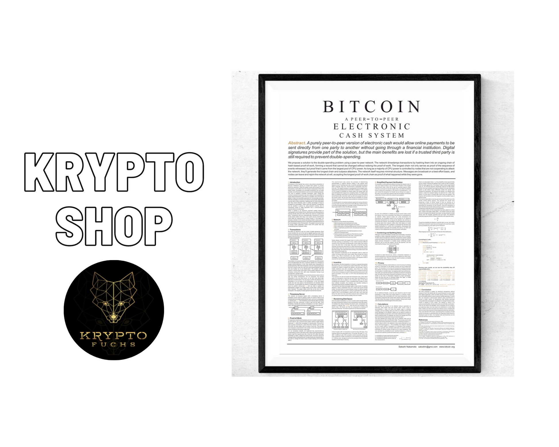 Bitcoin Poster Satoshi Nakamoto BTC WHITEPAPER – gerahmt | KryptoFuchs